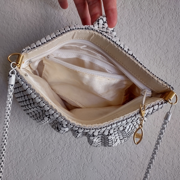 Vintage 80's White Metal Scaly Mesh Evening Clutch Handbag 12" x 7" - Picture 5 of 12